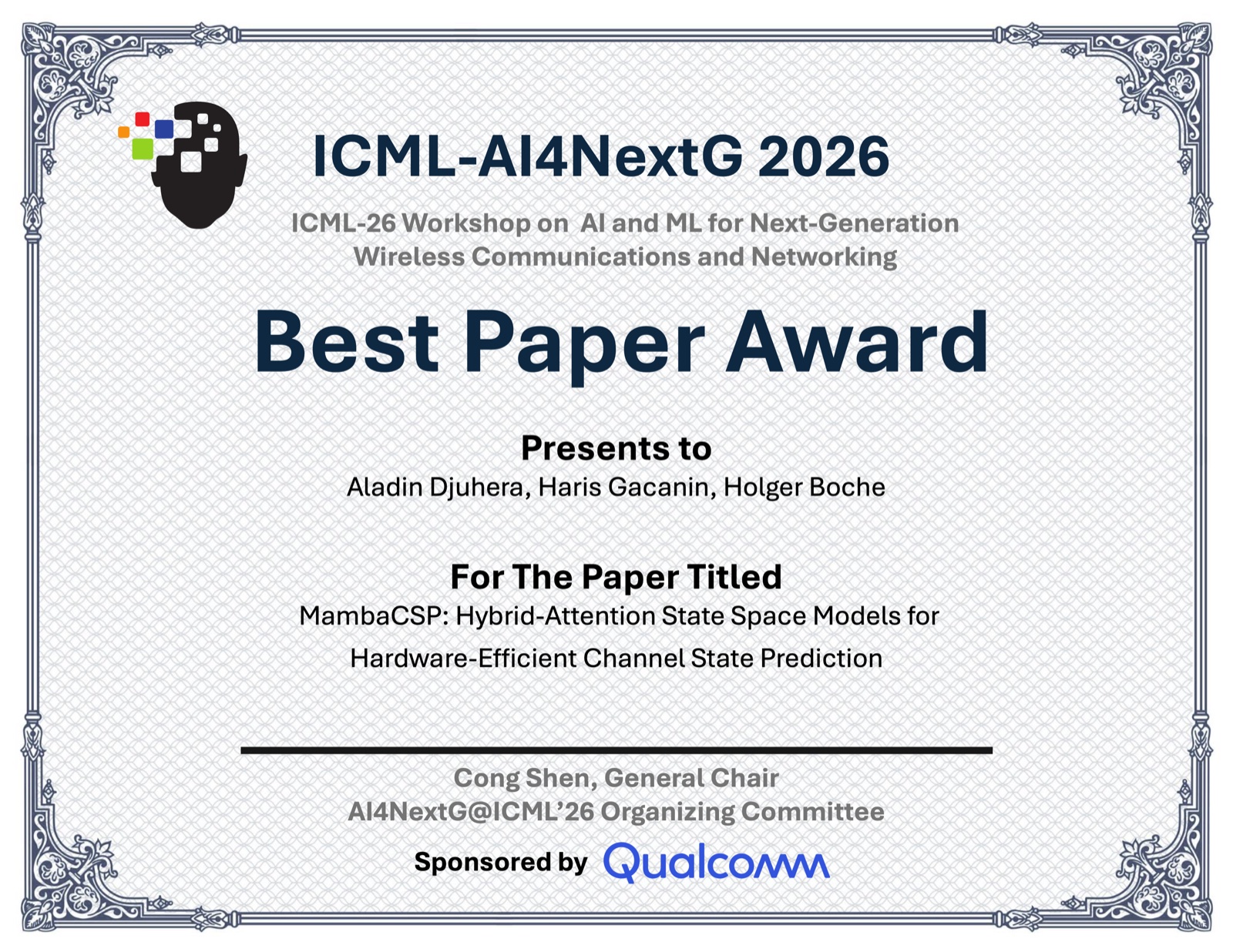 Best Paper certificate